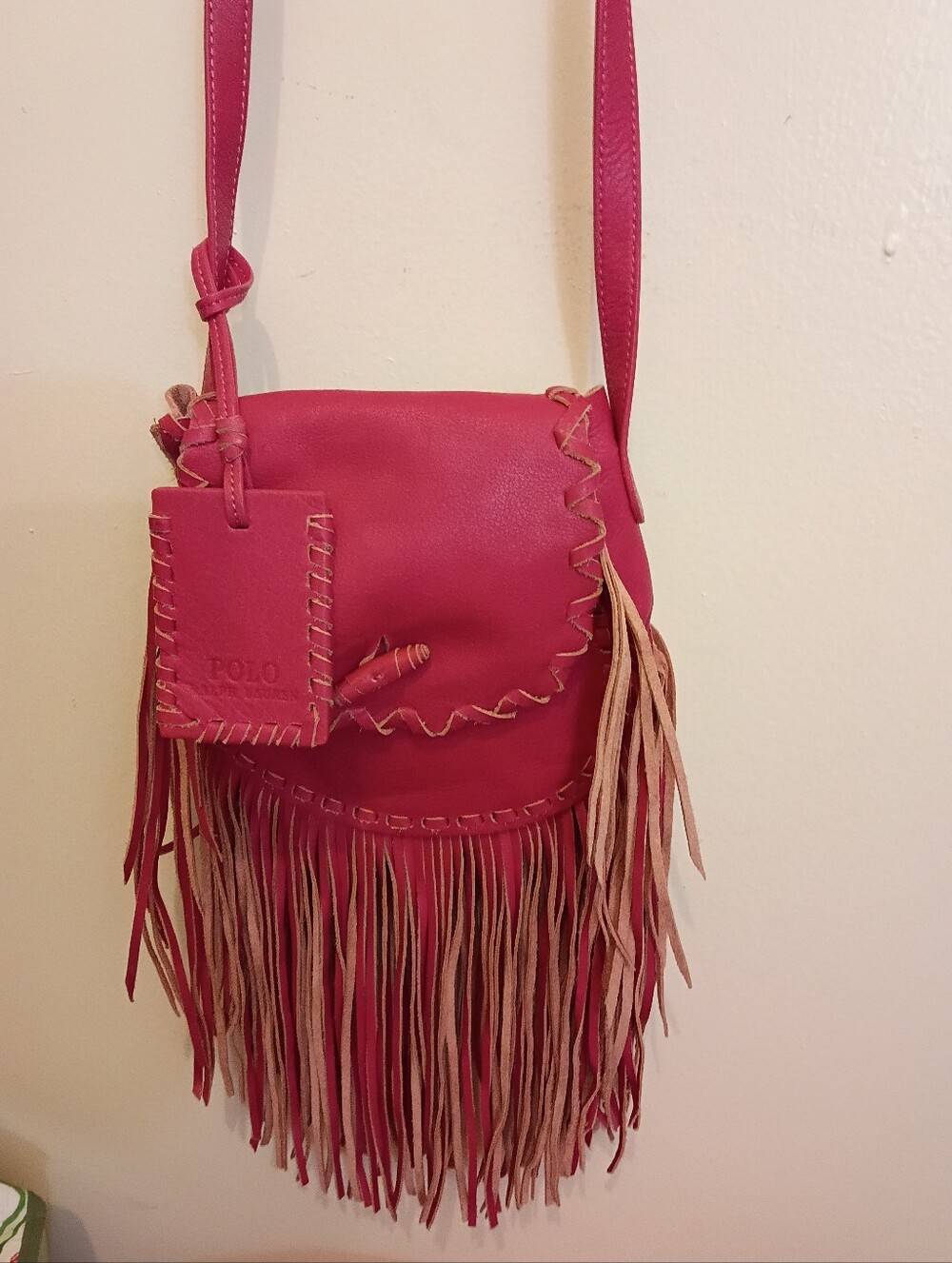 🐎✌️🐎 RALPH LAUREN POLO LEATHER Boho Pink Crossbody FRINGE BAG!!